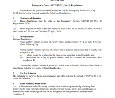 SAINT CHRISTOPHER AND NEVIS STATUTORY RULES AND ORDERS No. 10 of 2020 Emergency Powers (COVID-19) (No. 3) Regulations