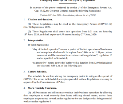 SAINT CHRISTOPHER AND NEVIS STATUTORY RULES AND ORDERS No. 25 of 2020 Emergency Powers (COVID-19) (No. 9) Regulations