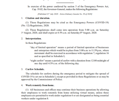 SAINT CHRISTOPHER AND NEVIS STATUTORY RULES AND ORDERS No. 37 of 2020 Emergency Powers (COVID-19) (No. 12) Regulations