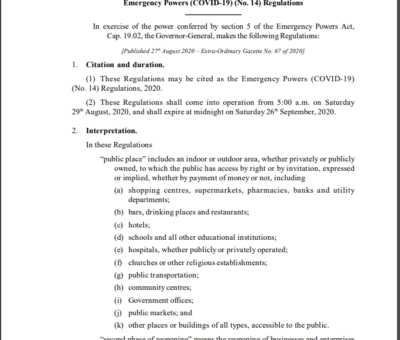 SAINT CHRISTOPHER AND NEVIS STATUTORY RULES AND ORDERS No. 39 of 2020 Emergency Powers (COVID-19) (No. 14) Regulations