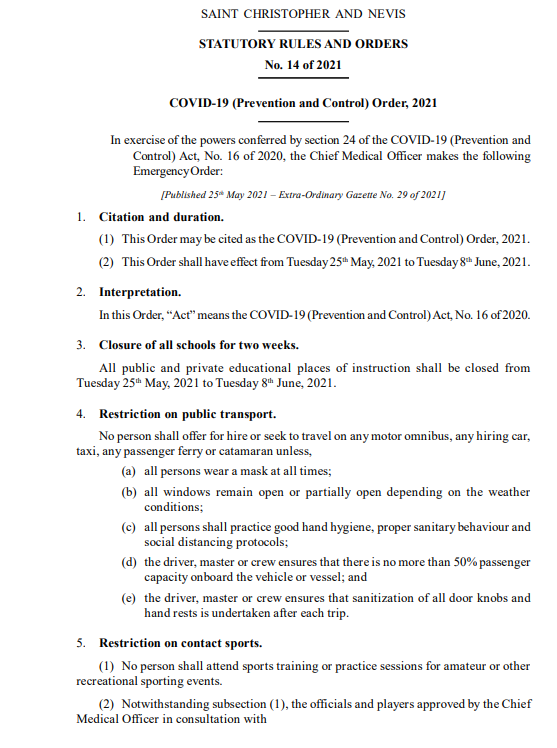 SAINT CHRISTOPHER AND NEVIS STATUTORY RULES AND ORDERS No. 14 of 2021 ...